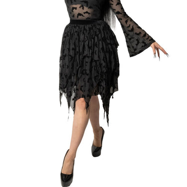 Bat Repeat Mesh Tiered Midi Skirt - Kreepsville